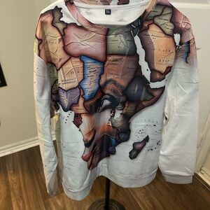 Mother Africa Crewneck Sweatshirt in White with Multicolor Map Print